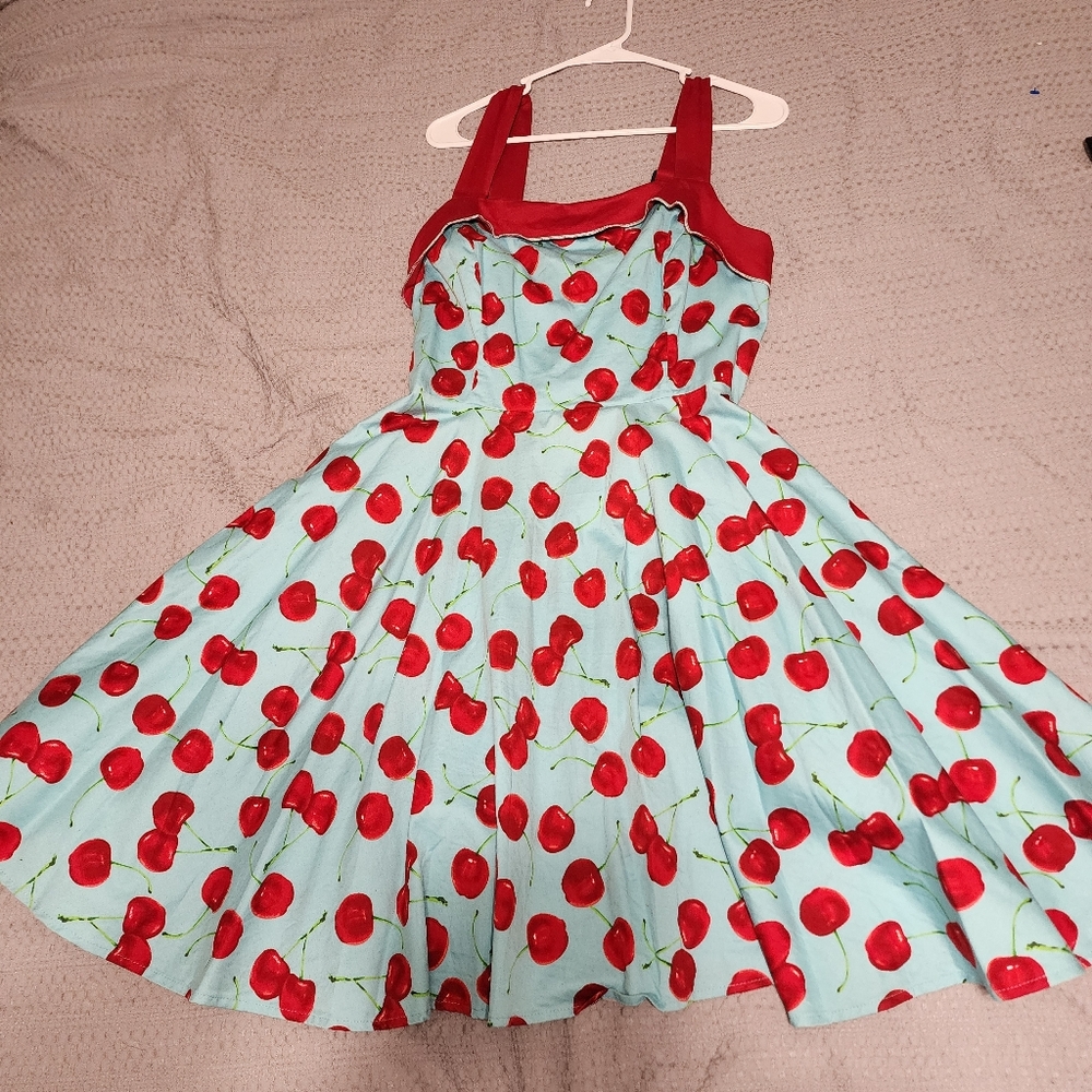 Pinup Couture x Golightly Netti swing dress in a blue cherry print. large
